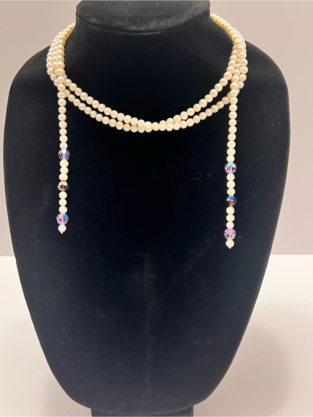 Cream Pearl Lariat Necklace with Iridescent Accent Beads many styles too choose